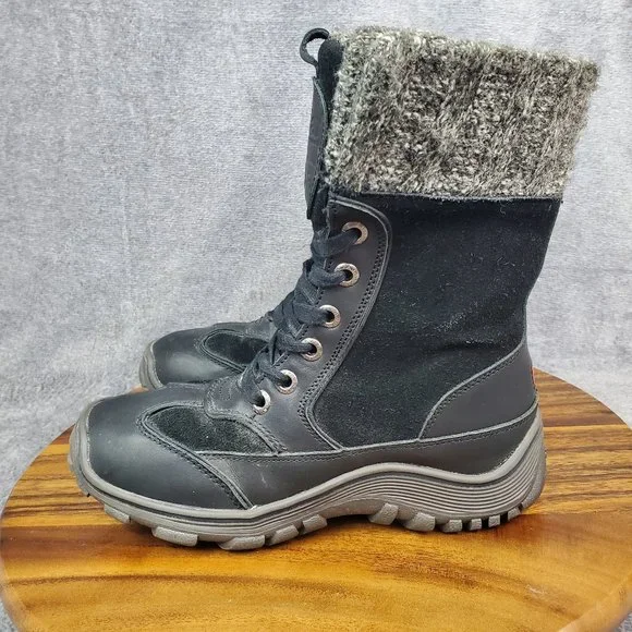 Pajar Canada Ava Winter Boots Womens 7 Black Suede Leather Faux Fur Snow Lace Up - Picture 3 of 9